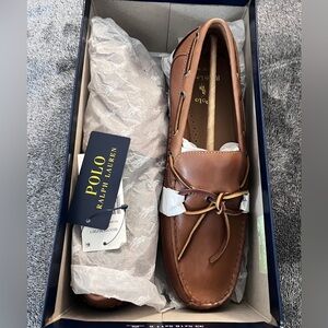 Polo by Ralph Lauren Brown calf Leather Loafers with Gold Buckle